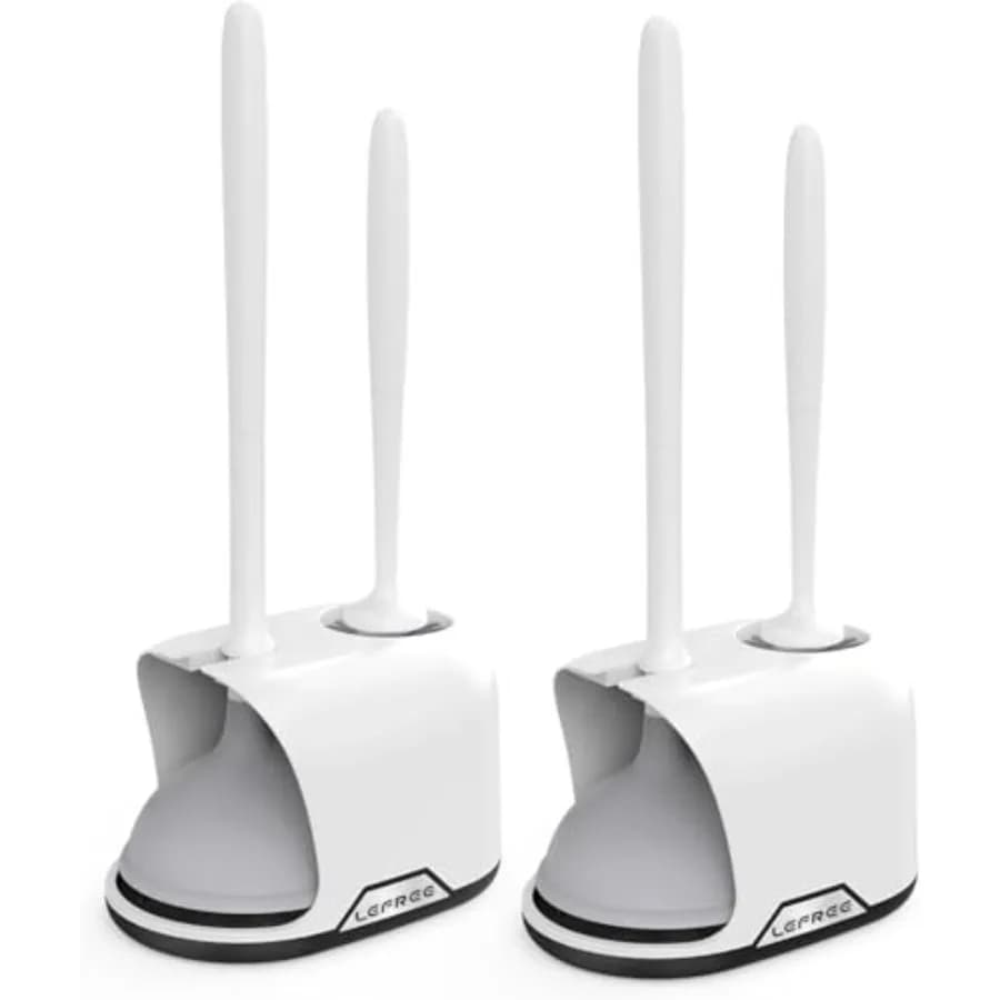 Set 2 in 1 Spazzola per WC e Sturalavandini con Setole in Silicone, Materiale Plastico, Include Supporto / Per Pulizia Profonda