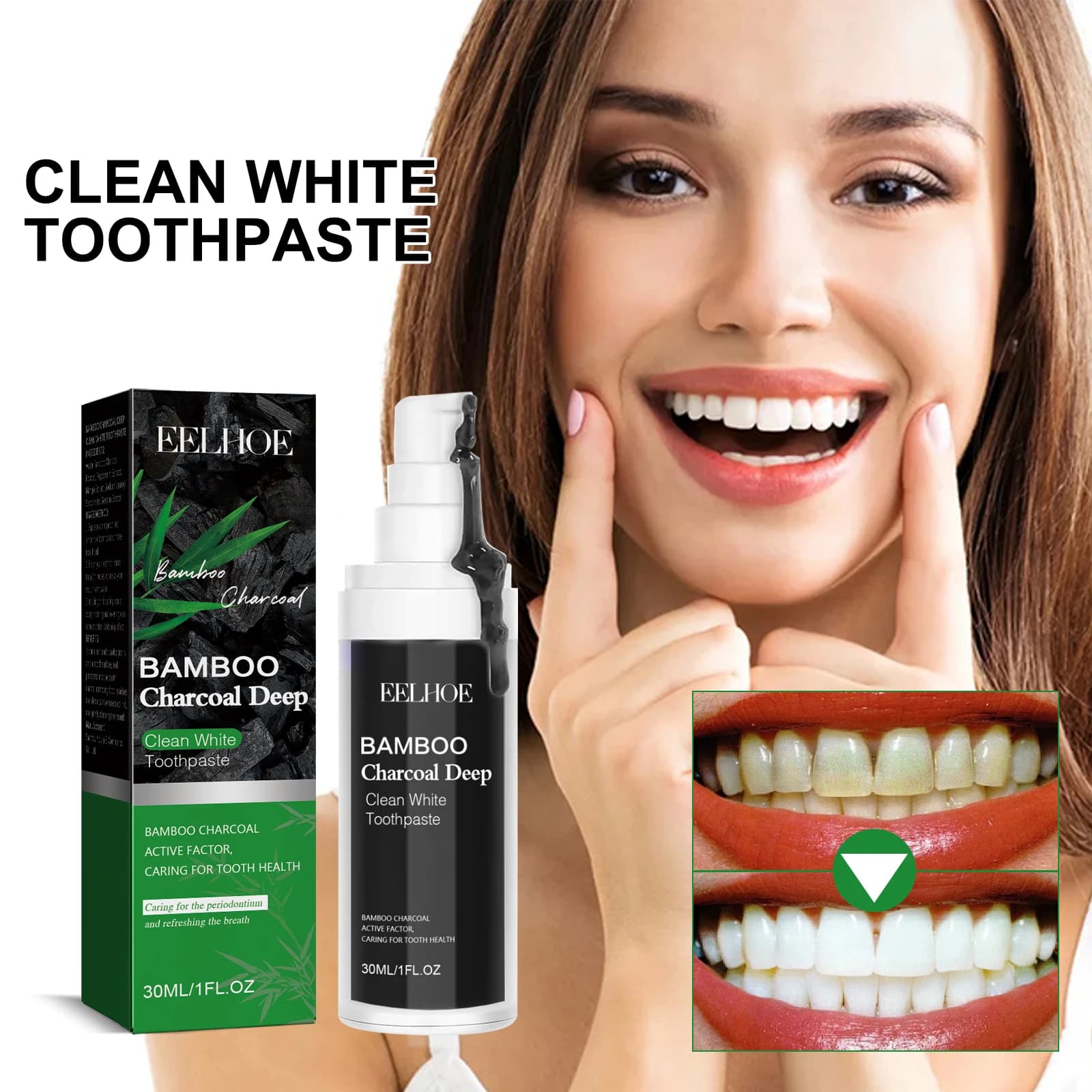 White toothpaste Bamboo charcoal toothpaste Remove yellow teeth Strong deep tooth cleansing Macchia Fresh breath 30ml