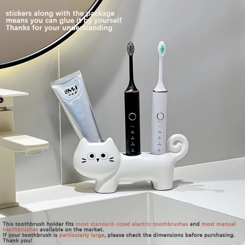 Portaspazzolino in Ceramica a Forma di Gatto Creativo e Originale, Organizzatore da Appoggio per Bagno, Supporto per la Cura Dentale
