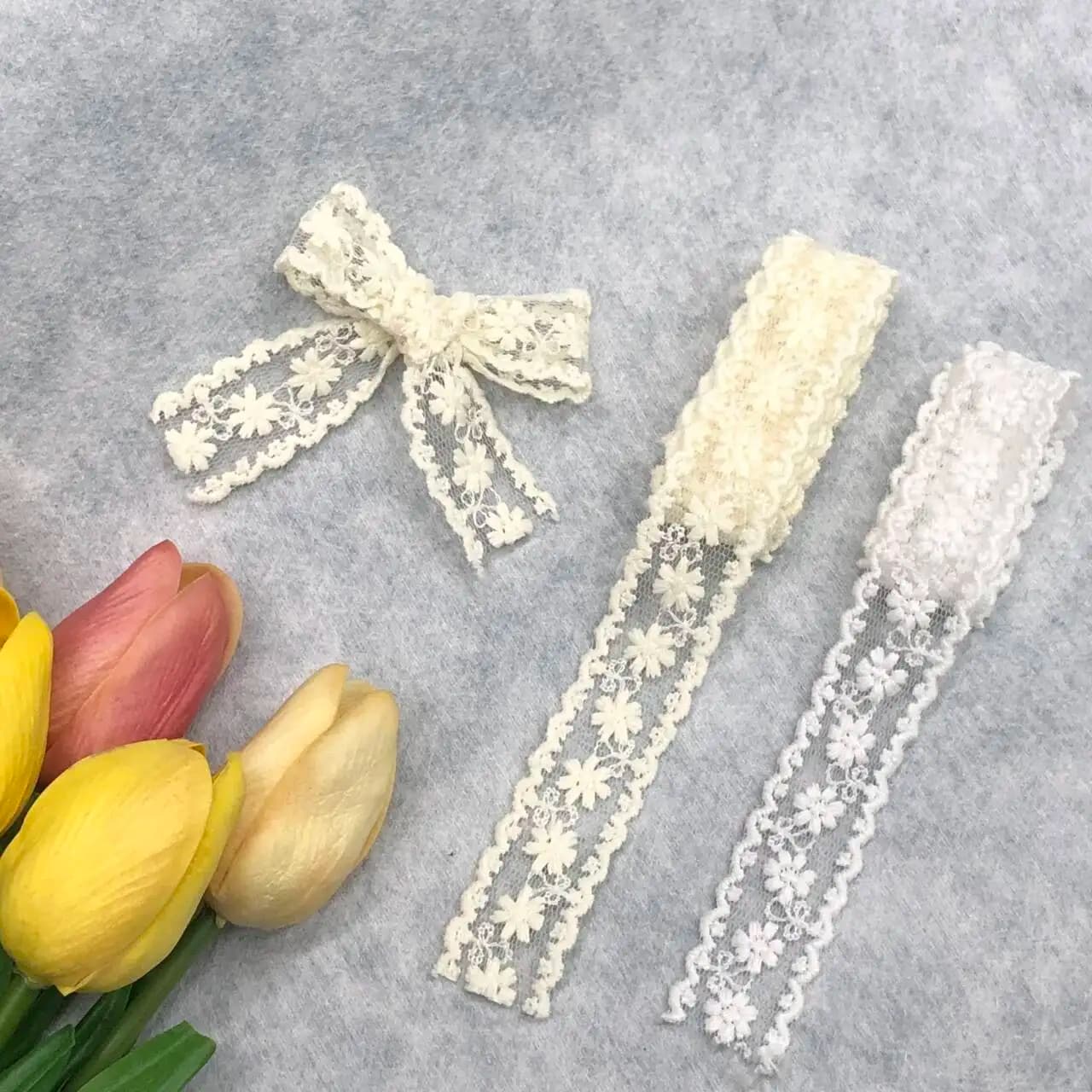 2/5/10 Yards White Floral Embroidered Lace Trim 2cm Polyester Mesh Ribbon for Dress Sewing Wedding Gift Wrapping DIY Crafts