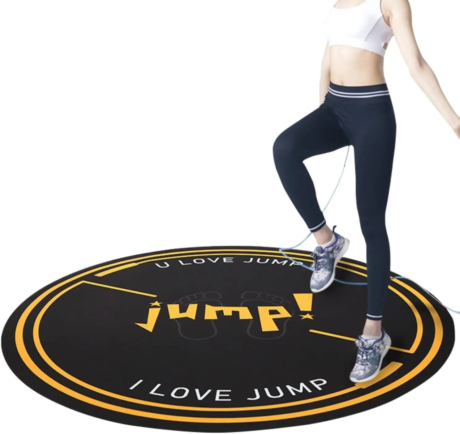 Anti-slip Round Carpet for Jumping with the 49''' Corda, Thickness 1/4''', Resistant and Amortizing for Salts, Cardio, Gym - Black/Yellow