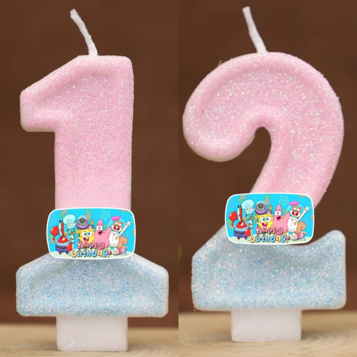 Candele Digitali a Forma di SpongeBob e Patrick Star, Numeri da 0 a 9, Decorazioni per Torte di Compleanno per Bambini, Accessori per Feste a Tema Cartoni Animati
