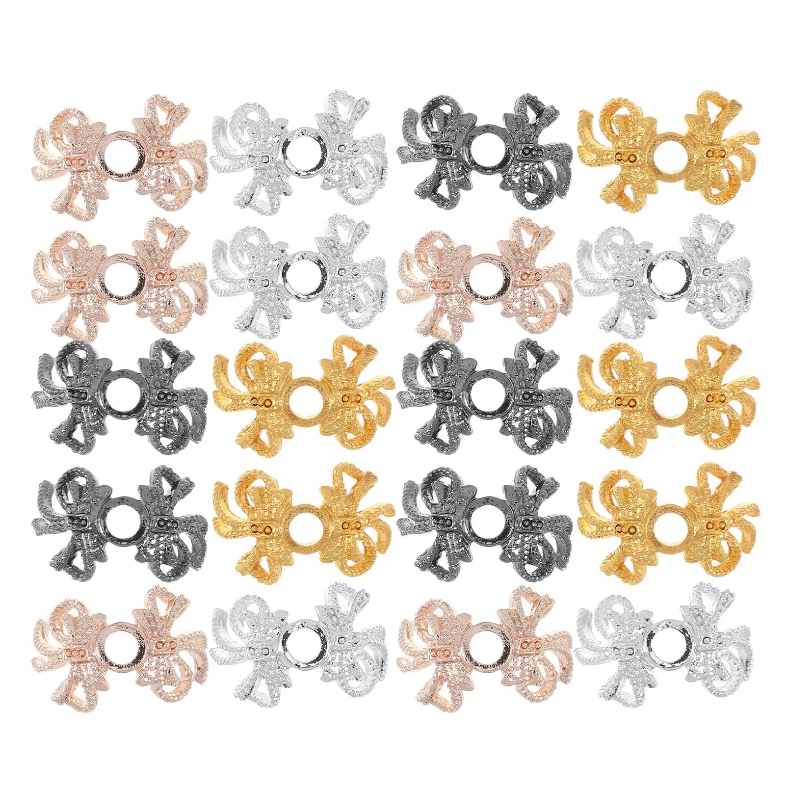 20Pcs Bowknot Spacer Bead Caps Hollow Bow Metal Alloy Bead End Caps Decorative Jewelry Making Supplies for Bracelets Necklaces