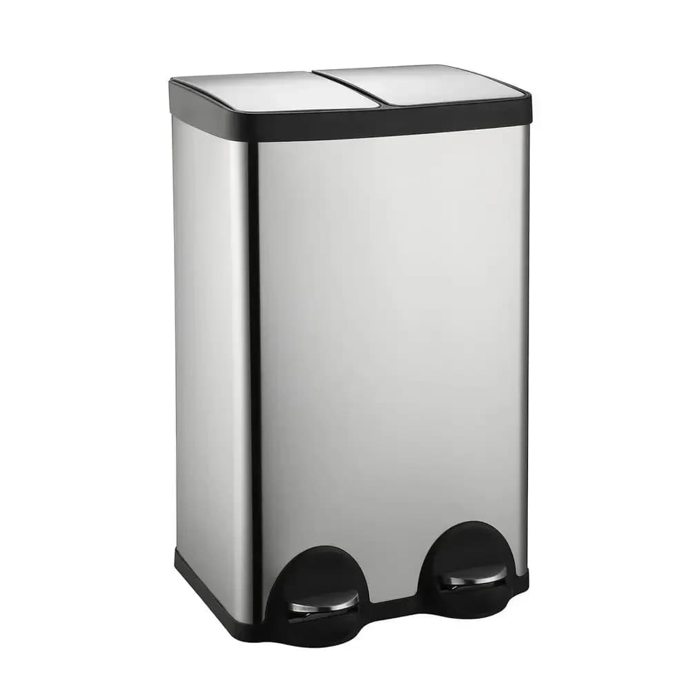 60 Liter Dual Bin Trash Can with Lids, Stainless Steel Kitchen Recycling Waste Bin for Home or Office