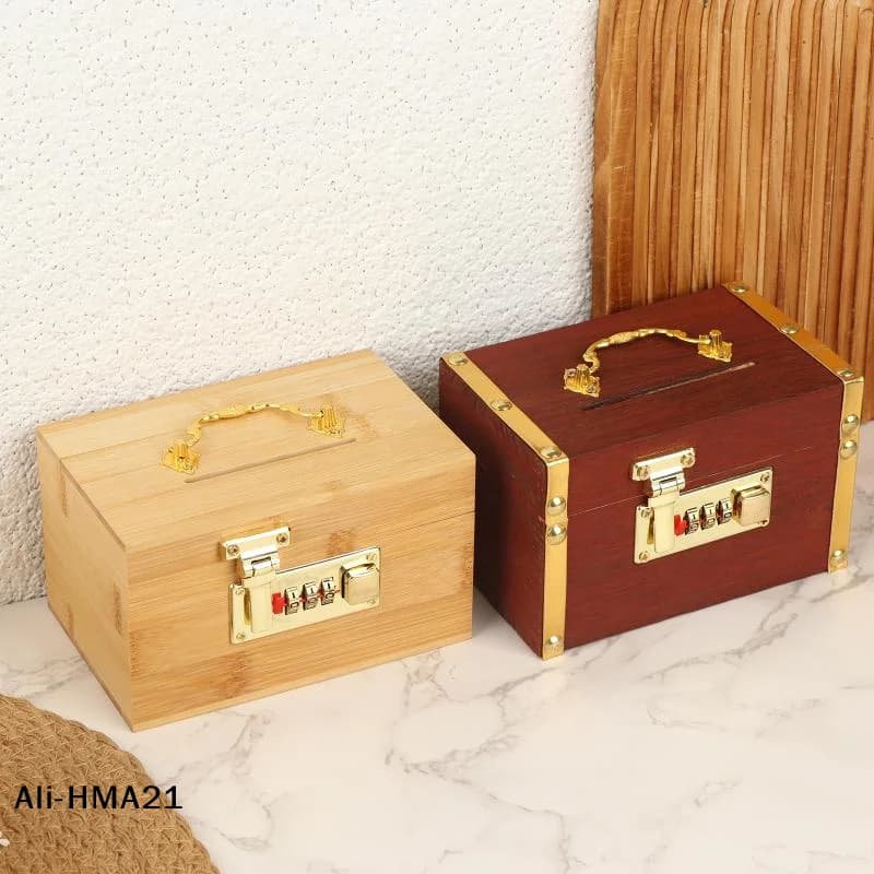 Salvadanaio in legno con serratura a combinazione, cassetta del tesoro per adulti, cassetta di risparmio decorativa, gadget per la conservazione domestica, sicura e antifurto