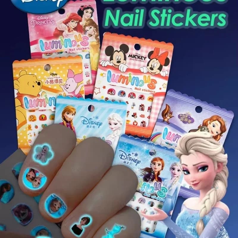 Disney Adesivi per unghie per ragazze e bambini Nightglow Ghiaccio e neve Romance Principessa Elsa Adesivi per unghie Giocattoli adesivi per cartoni animati