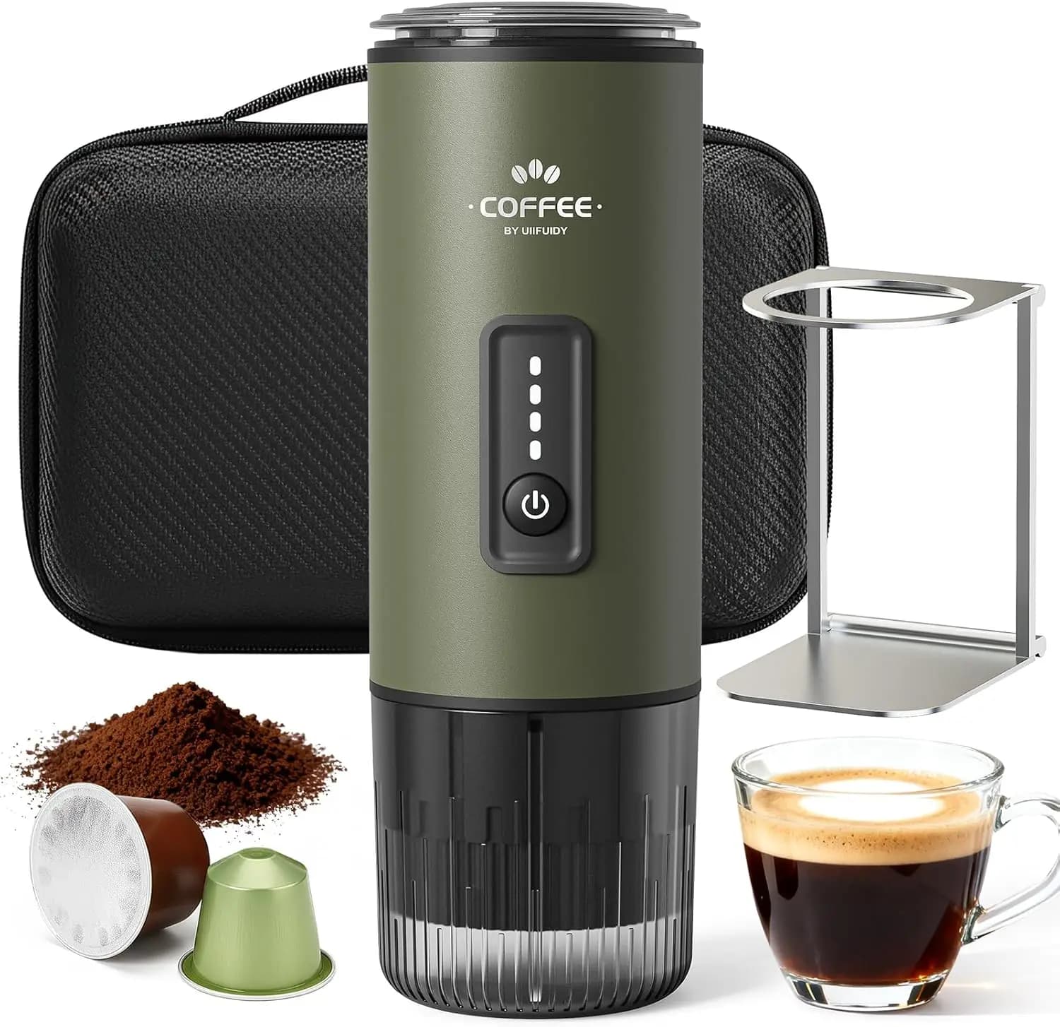 Macchina per Espresso Portatile, Macchina da Caffè 3-in-1 con Borsa per il Trasporto, Riscaldamento USB-C, Pressione 20 Bar, per Viaggi, Escursioni, Ufficio