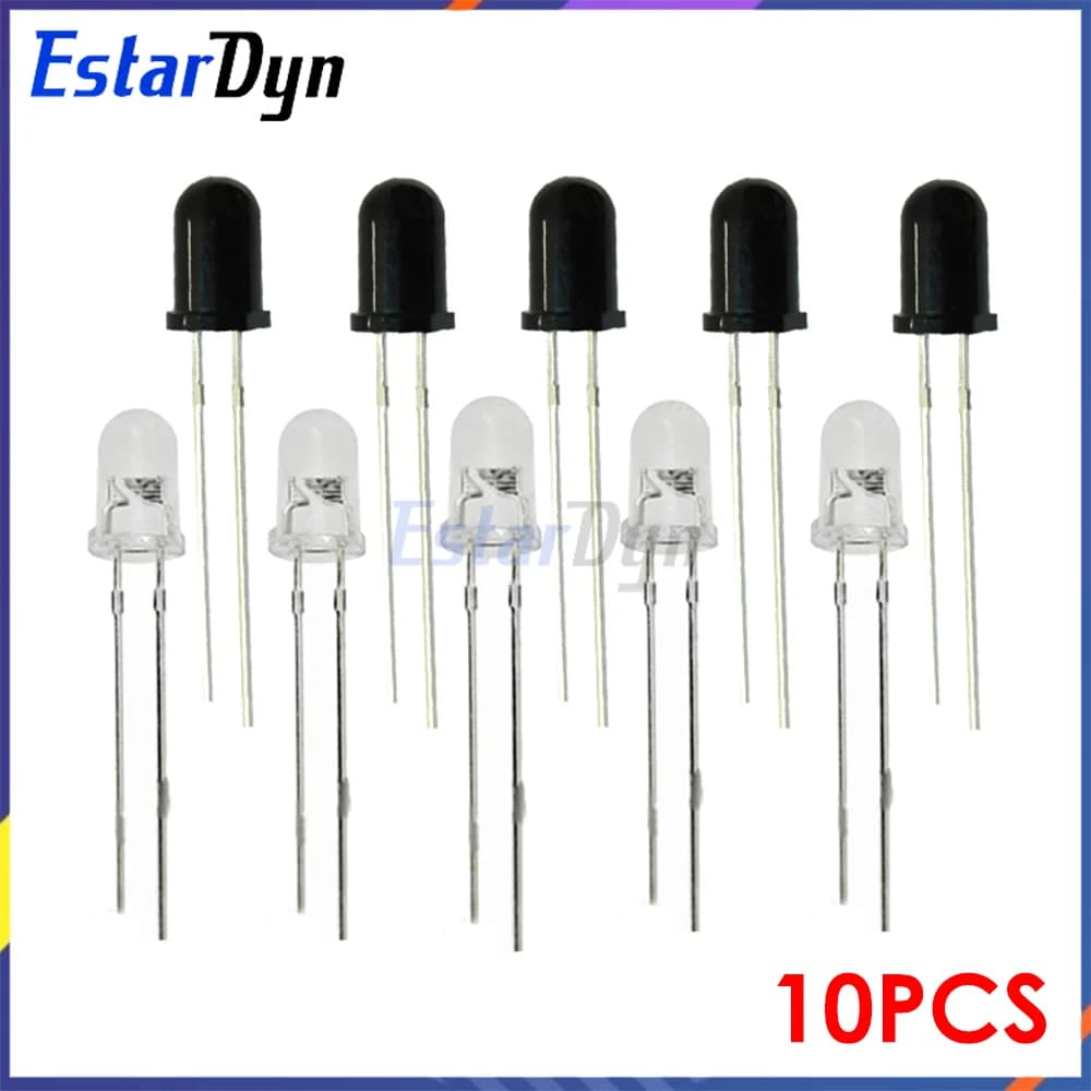 Kit diodi ricevitore e emettitore LED a infrarossi IR da 10 pezzi 3MM 5MM 850nm per Arduino, ESP32, progetti fai da te