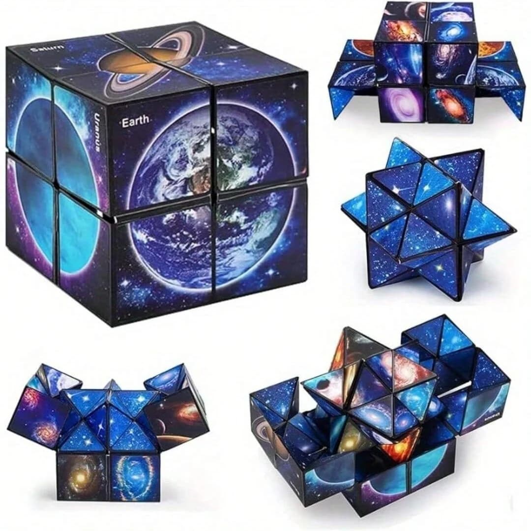 Cubo trasformabile a tema cielo stellato, puzzle multiforme antistress, tavola trasformabile creativa, cubo trasformabile con texture stellata, gadget antistress, giocattolo puzzle geometrico creativo