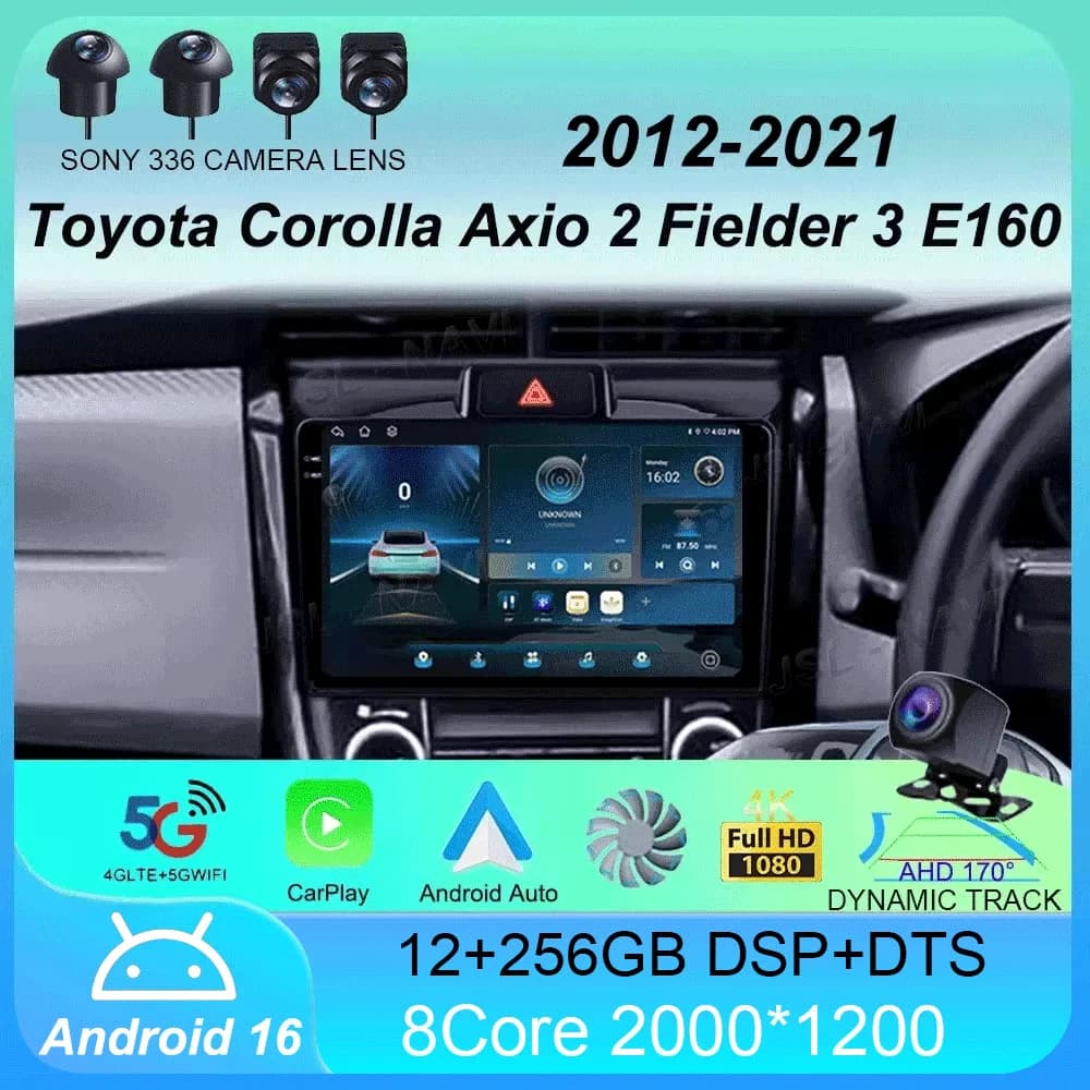 Autoradio Android 16 per Toyota Corolla Axio 2 Fielder 3 E160 2012-2021, lettore multimediale video, navigatore stereo GPS