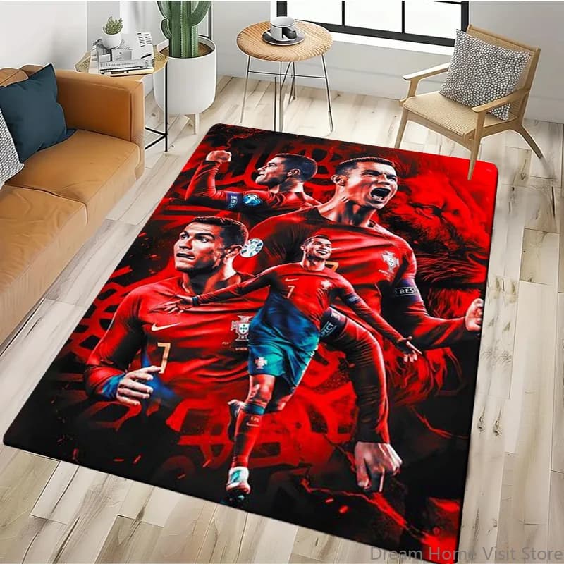 Tappeto Cartoon Calcio R-Ronaldo 15 Misure per Camera da Letto, Soggiorno, Divano, Casa, Zerbino Decorativo, Grande Tappetino Antiscivolo