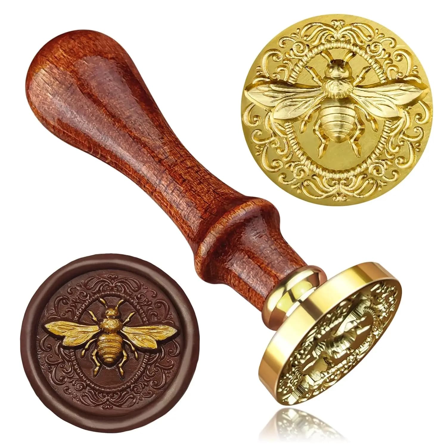 Timbro con sigillo di cera d'ape 3D 25 mm Testa di timbro in ottone con manico in legno per buste decorative da matrimonio fai da te Inviti Carta regalo