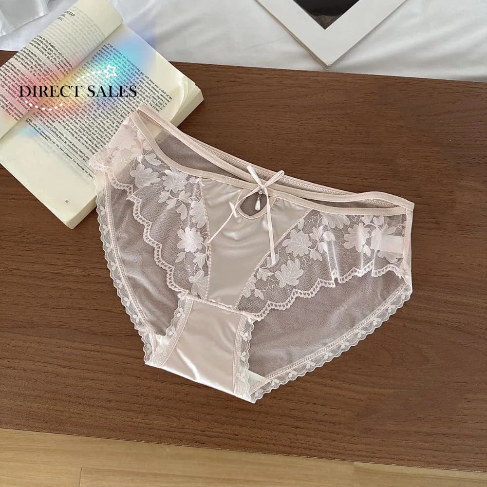 Slip a Vita Bassa in Pizzo Sottile, Intimo in Raso di Seta con Apertura in Cotone, Mutandine Trasparenti in Rete di Pizzo Comode per Donne