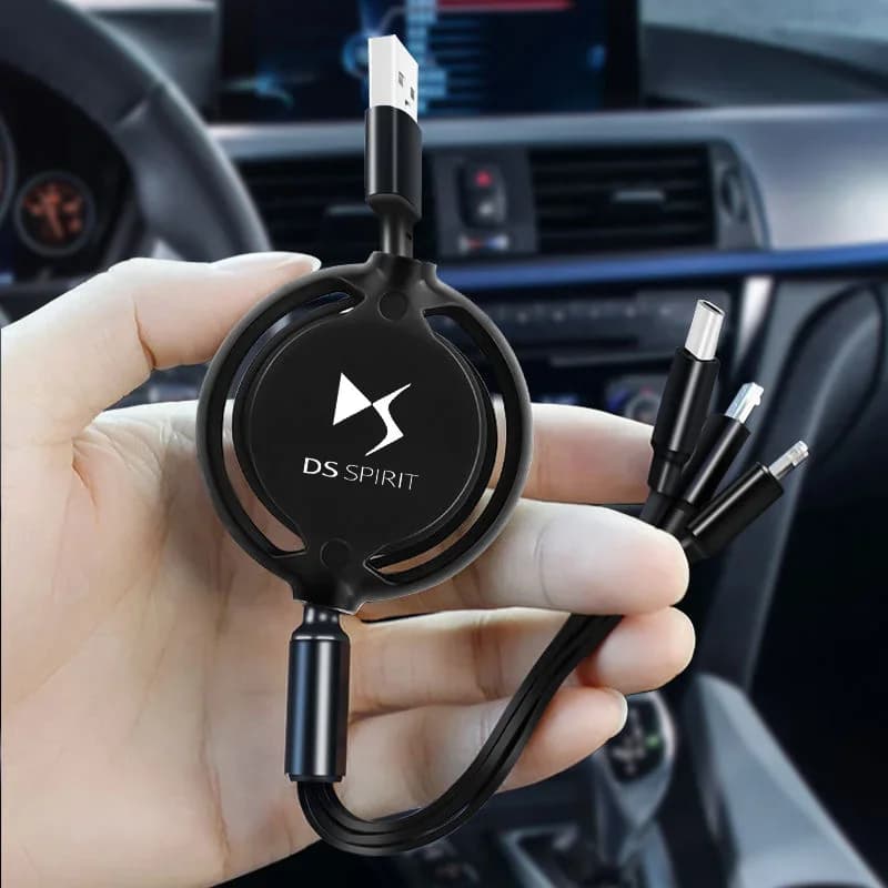 Retractable 3 in 1 micro data cable for USB type C 100w fast charging for Citroen DS 2 3 4 5 6 7 DS2 DS3 DS4 DS5 DS6 DS7
