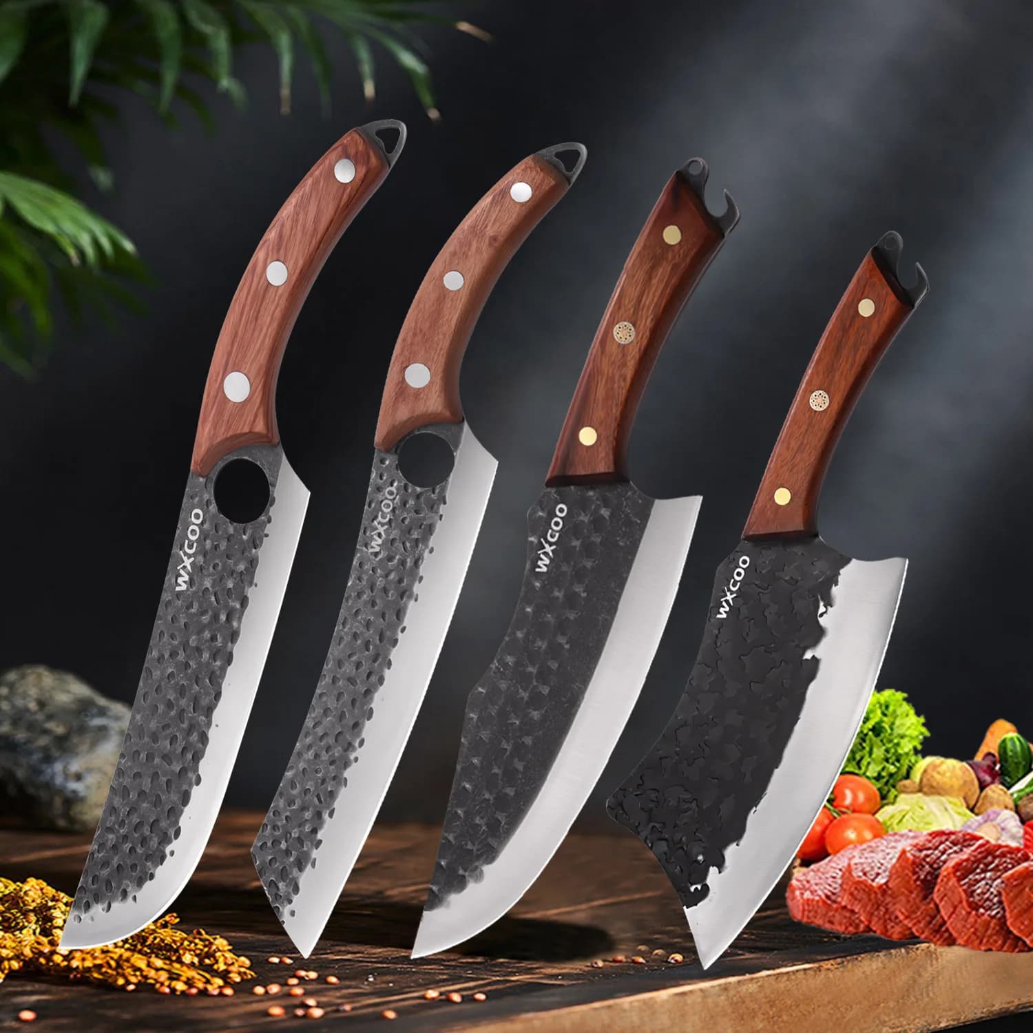 Multi-functional sharp kitchen knives Cutlery to bone fish Forged butcher's knife for barbecue Satin stainless steel knife Wood handle
