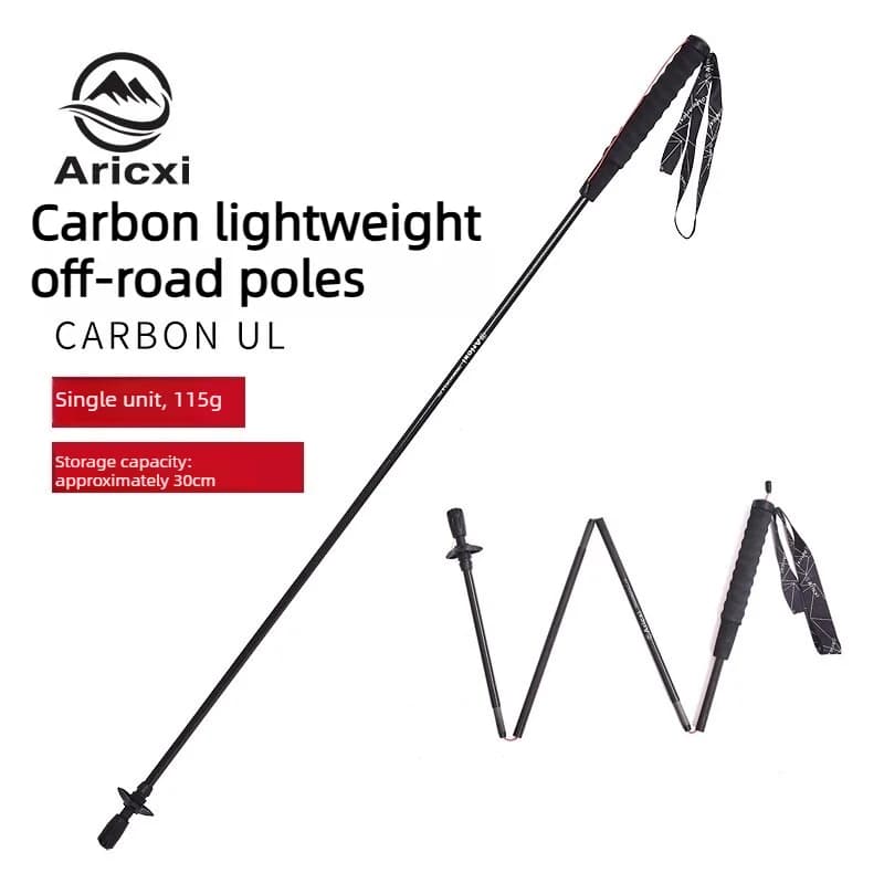 3K Carbon Fiber Folding Trekking Poles Ultralight Hiking Stick EVA Handle Tungsten Steel Tip Outdoor Trail Running Walking Pole