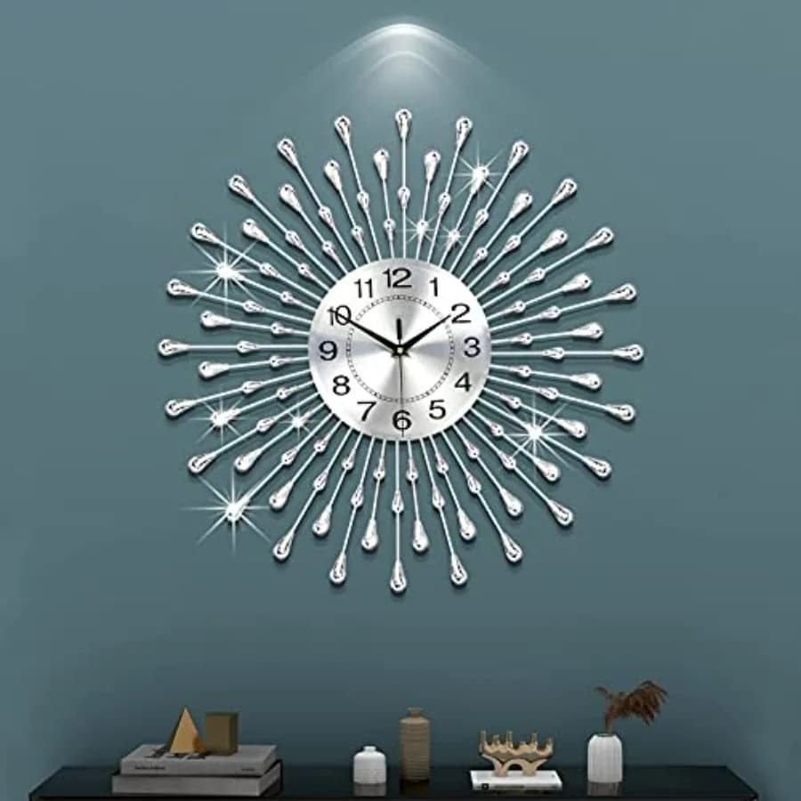 Orologio da Parete Moderno Rotondo in Metallo Argento da 24 Pollici per Soggiorno, Camera da Letto, Ufficio, Cucina, Decorazione Casa, Funzionamento a Batteria, Silenzioso al Quarzo
