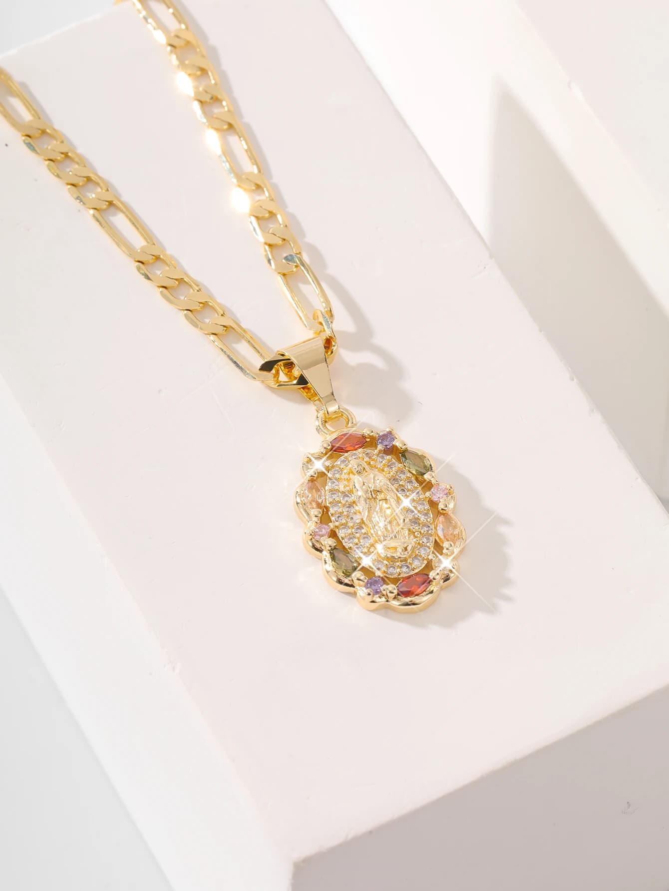 Collana con ciondolo FanSibao Vergine Maria in oro per donne e ragazze, con zirconi cubici, gioiello cristiano, idea regalo