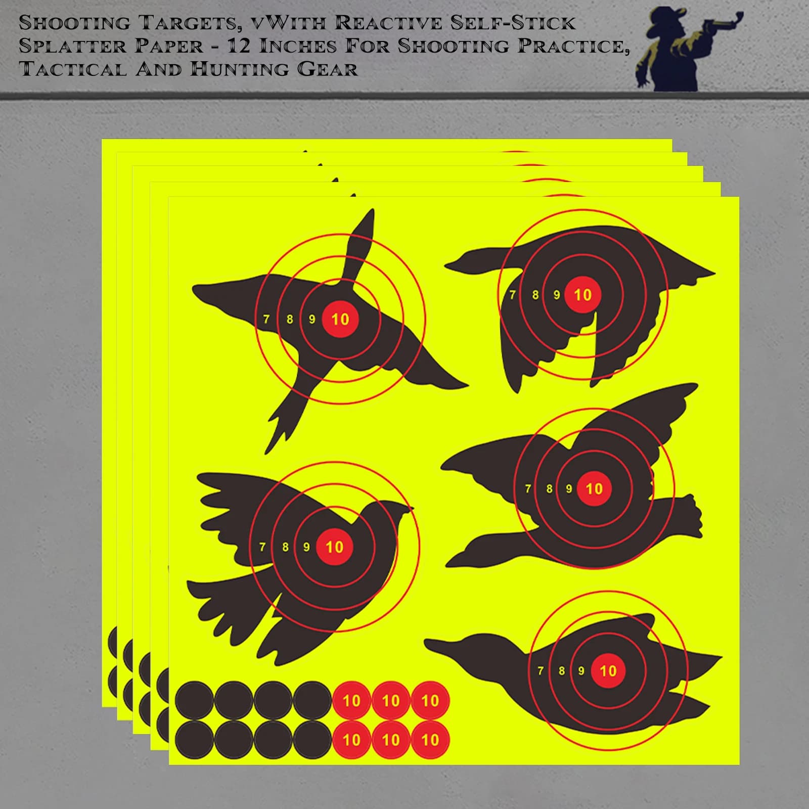5 pieces 12 inches * 12 inches bird-shaped ring can be glued with self-adhesive red concentration target card practice shooting sticker target shooting fluorescent color label (can be used for real gun practice)