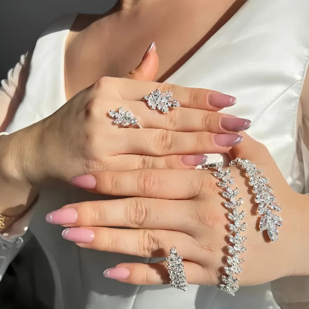 XSBODY Luxury Palm bracciale Ring Set per regalo di nozze barocco da sposa elegante Boho Leaves Shape Zirconia Jewelry Set fatto a mano