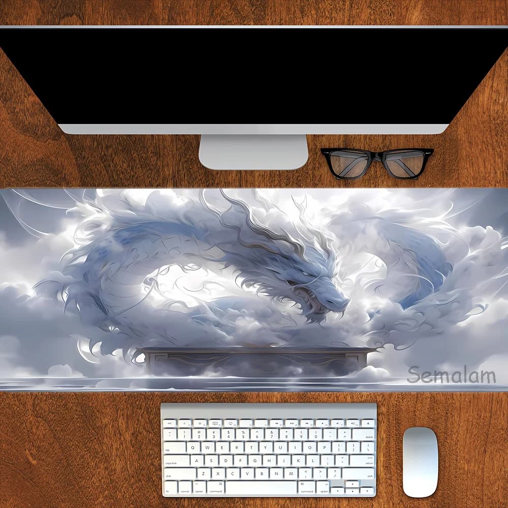 Grande Tappetino per Mouse da Gaming Bianco con Drago | Tappetino da Scrivania Antiscivolo Anime per PC, Superficie Liscia con Bordi Cuciti, Varie Dimensioni 40x90cm, Playmat