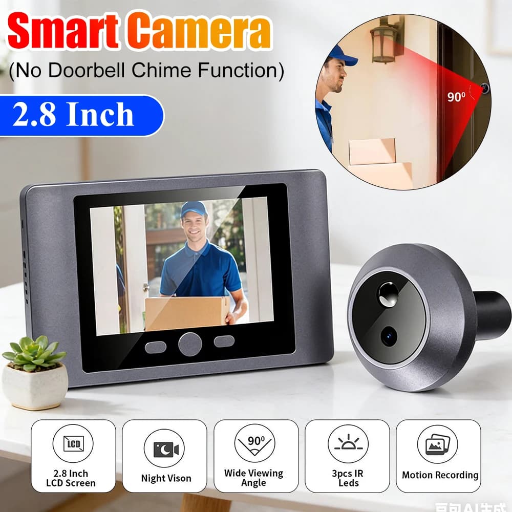 Mini Telecamera Spioncino Wireless Intelligente con Rilevamento Movimento PIR, Visione Notturna IR, Schermo da 2,8 Pollici, Batteria da 2000mAh