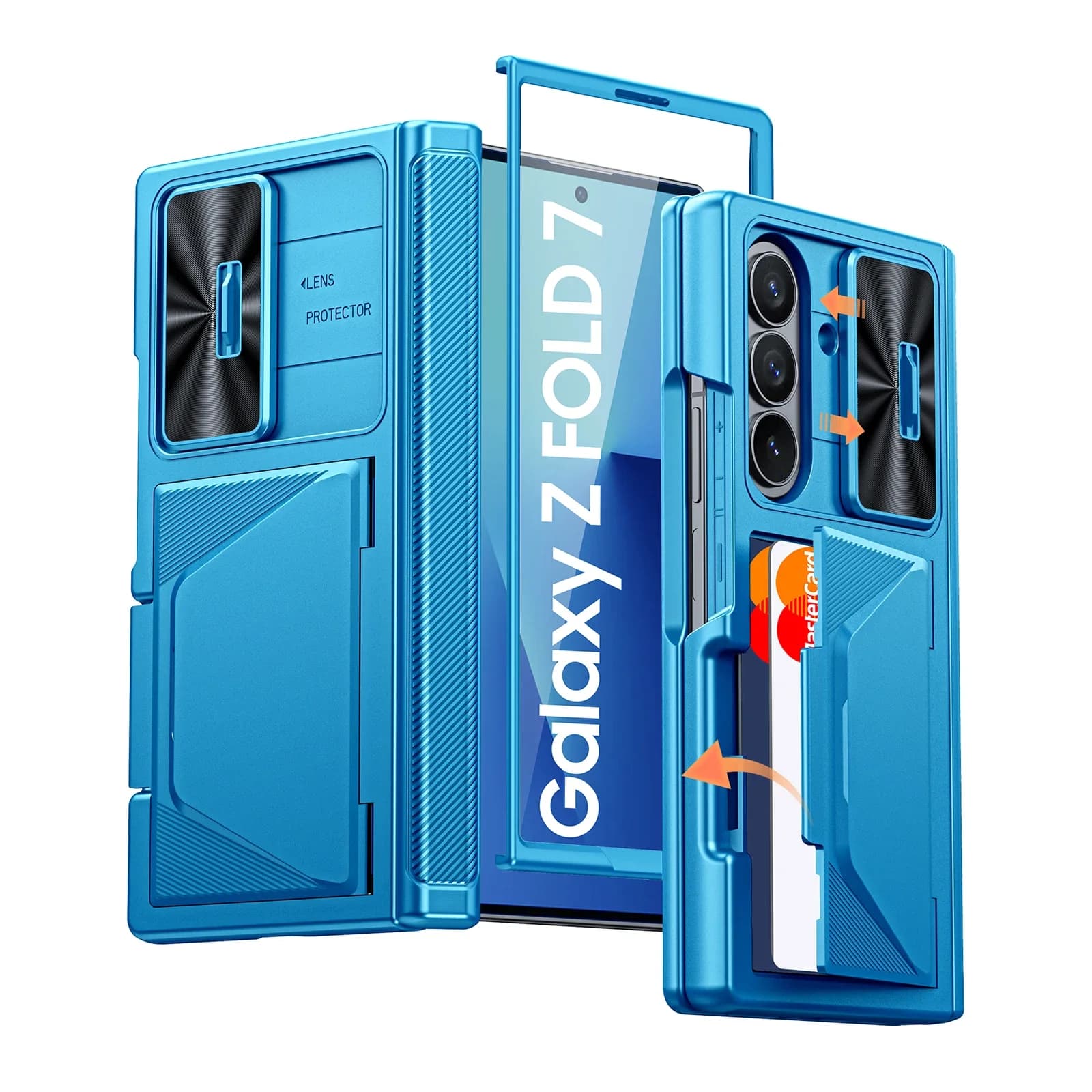 Custodia per Samsung Galaxy Fold 7, con porta carte RFID, protezione HD, copri fotocamera scorrevole, custodia a portafoglio antiurto - Azzurro