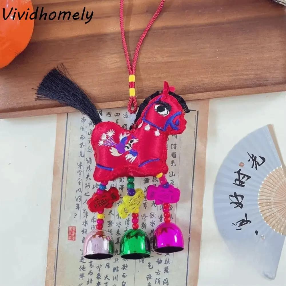 Chinese Red Chinese New Year Incense Packet Embroidered with Tassel Horse Wind Chimes Decoration Zodiac Festival Atmosphere