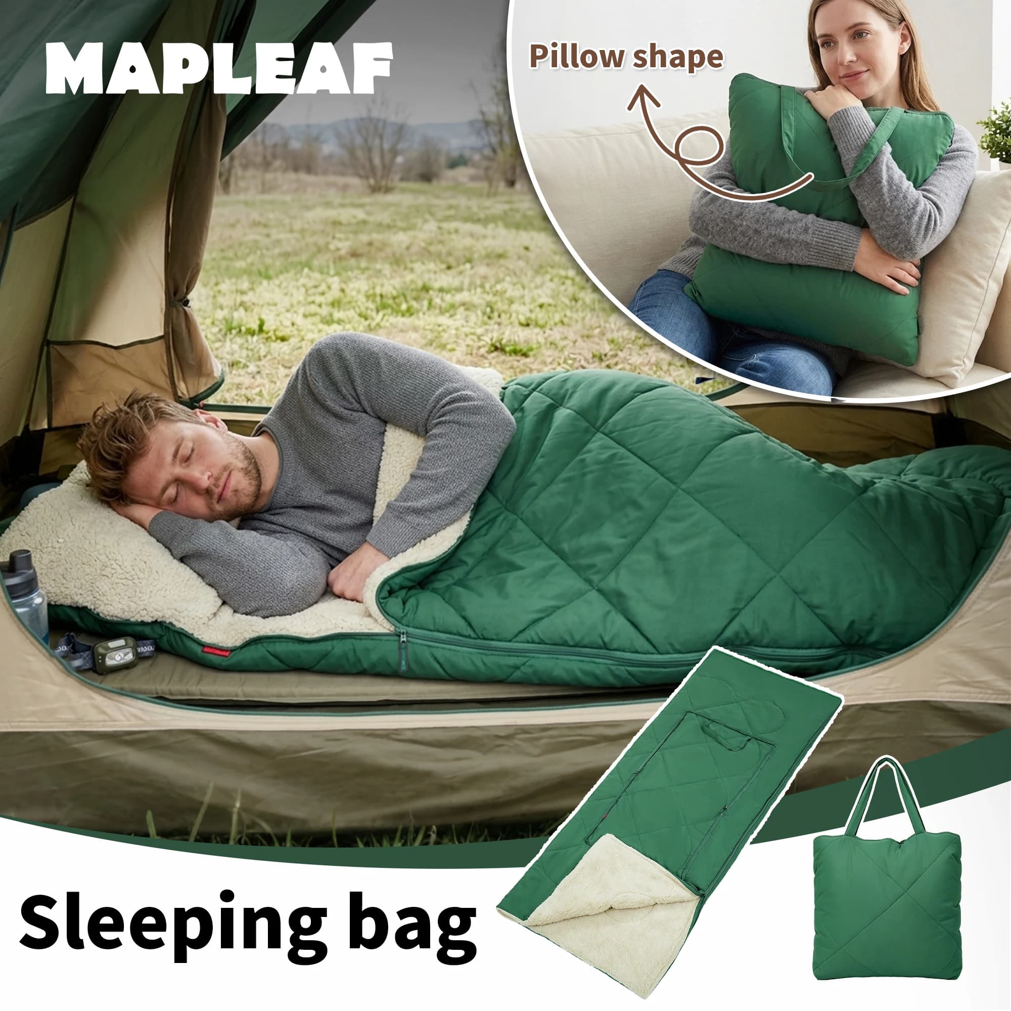 MAPLEAF Sleeping Bag Multifunctional 4 in 1 Convertible Pillow Blanket Shawl Portable 3 Season Camping Hiking Travel Warm