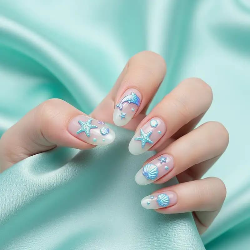 Self Adhesive 3D Embossed Starfish Nail Art Stickers Ocean Theme 1Pcs Nail Decor for Wedding Bridal Manicure Use