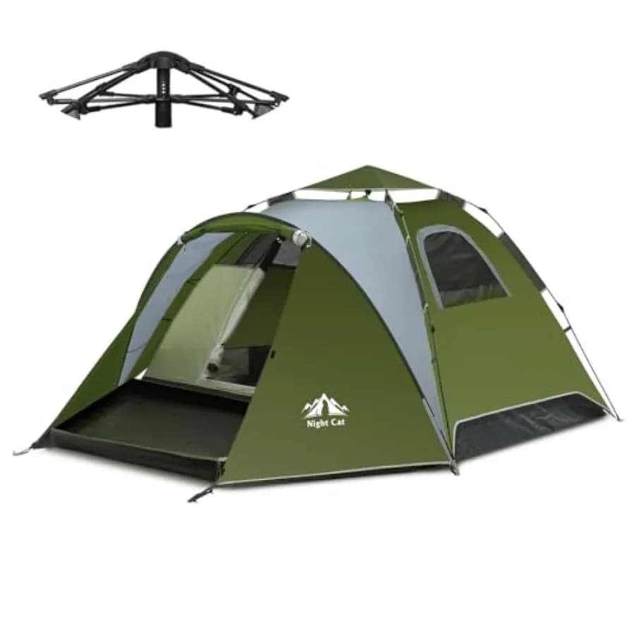 Camping tent for 2-3 persons, polyester fabric, gray color, instant pop-up setup with footprint tarp and porch, double-layer wa
