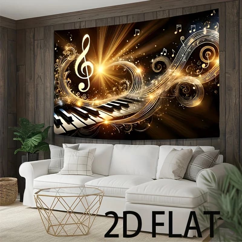 Golden Music Notes Piano Keys Tapestry Abstract Melody Art Wall Hanging For Living Room Bedroom Studio Music Lover Home Decor