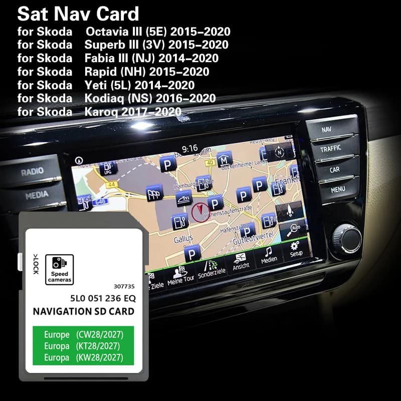 Nuova Scheda SD Navi Amundsen Discover Media GEN2 da 32GB con Mappe Europa e Regno Unito per Auto Skoda Octavia, Superb, Fabia, Rapid, Yeti, Kodiaq (2026-2027)