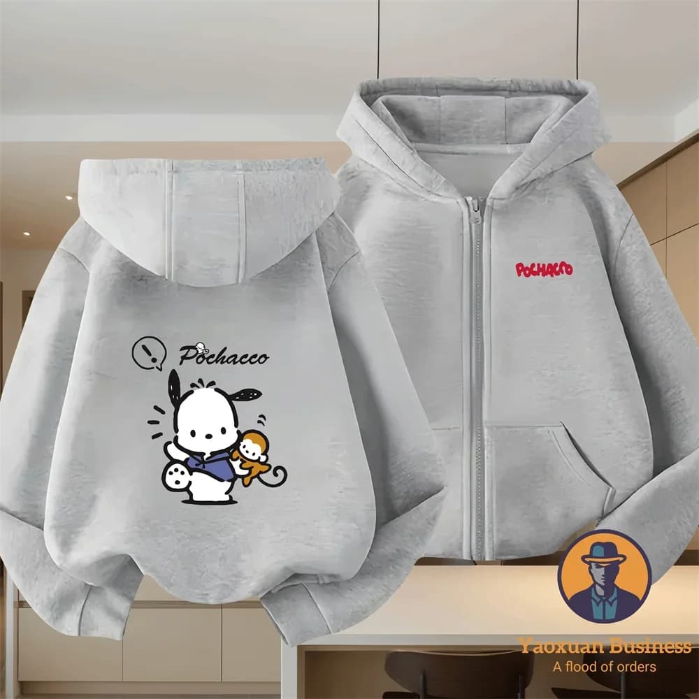 2026 Boys Girls Skin Friendly Pure Cotton Pochacco Zip Up Hoodie Autumn Winter Cartoon Kidswear