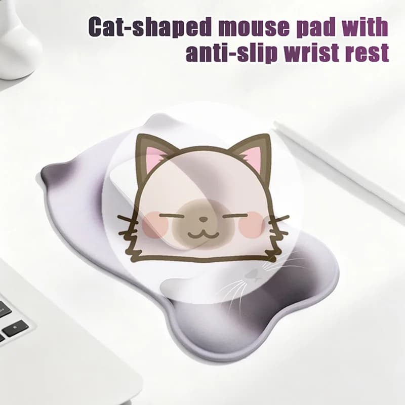 Nuovo tappetino per mouse a forma di gatto, poggiapolsi in silicone antiscivolo, poggiapolsi in silicone per computer e ufficio, carino e antiscivolo