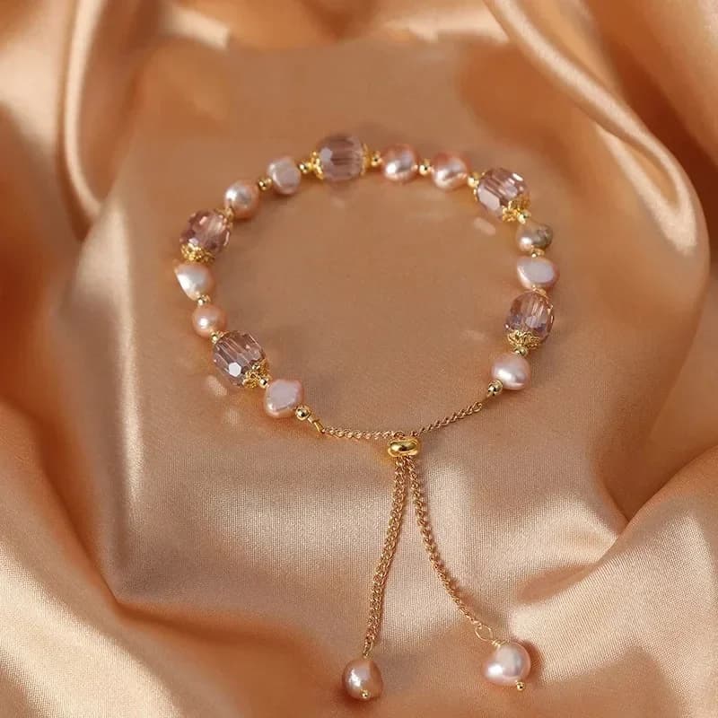 Elegante braccialetto di perle finte rosa, squisito braccialetto regolabile con perline di cristallo viola, accessori per braccialetti da donna