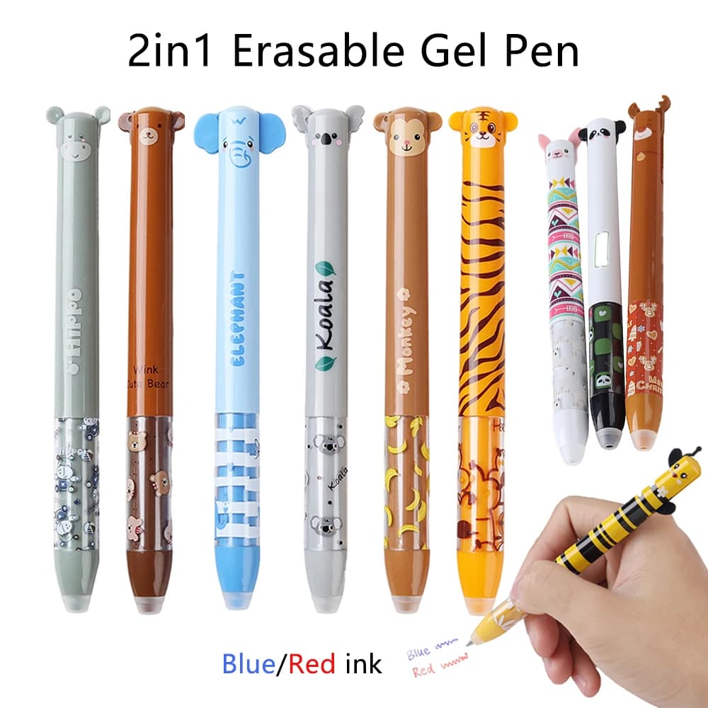 Animali dei cartoni animati 2 in 1 penna gel cancellabile multicolore 0,5 mm blu rosso inchiostro magico manico lavabile cancelleria per ufficio scuola scrittura