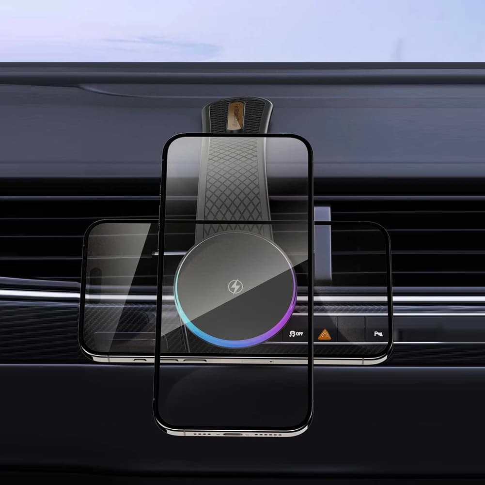 Magnetic Car Wireless Charger Phone Stand Car Mount Charger 15W Fast Charging Phone Support Holder RGB Light for iPhone 15 14 13