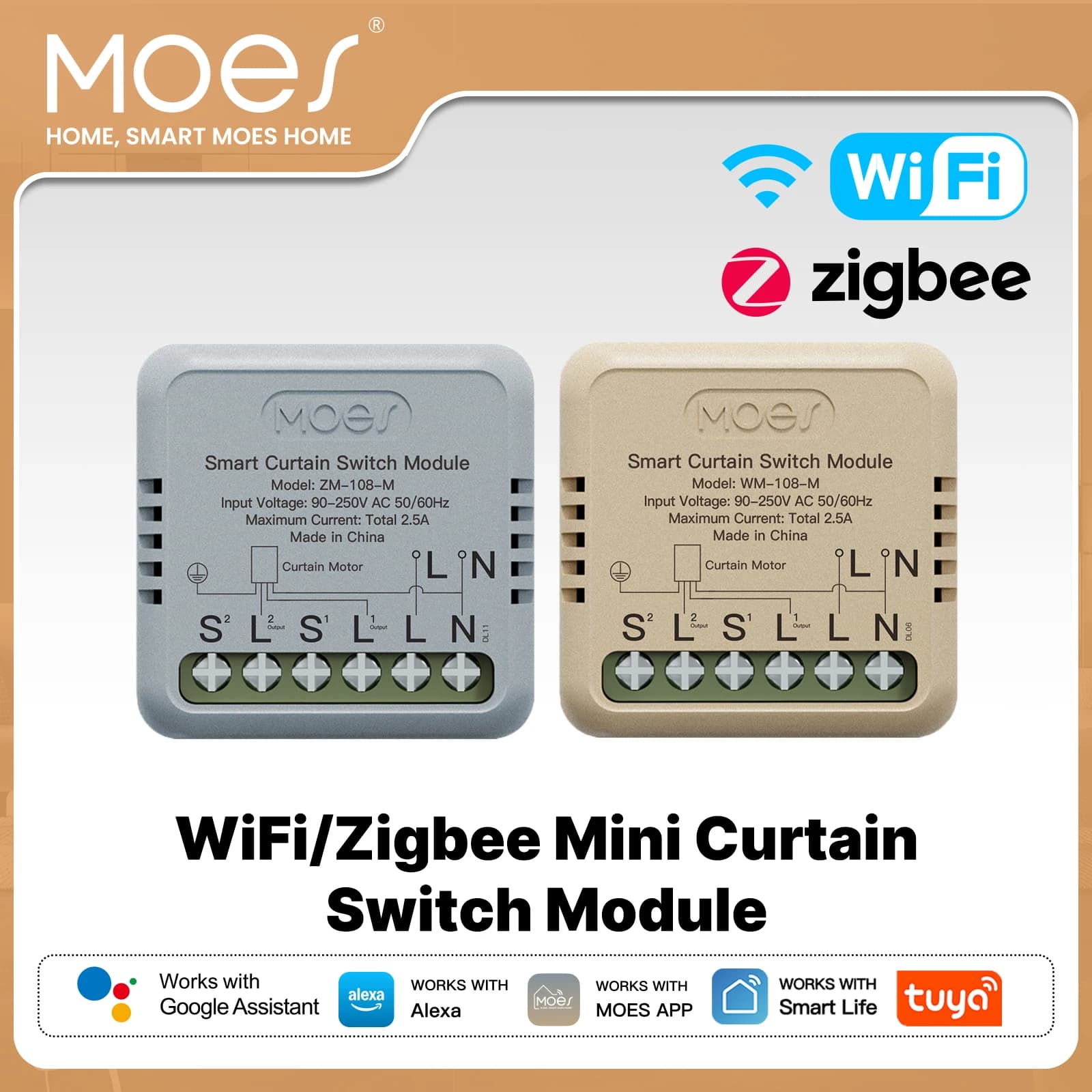 MOES Modulo interruttore tenda intelligente Tuya WiFi ZigBee Mini tipo per interruttore di ripristino a bilanciere Controllo remoto APP Alexa Google Home