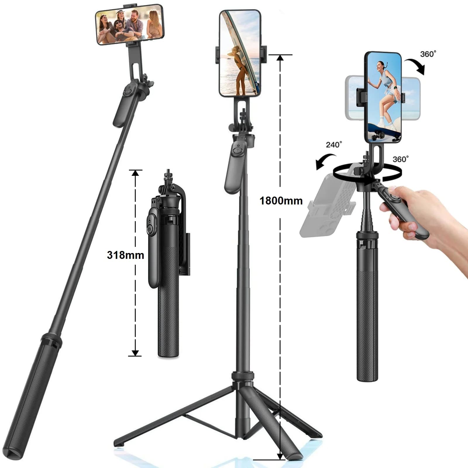 Wireless selfie stick tripod with remote control Treppiede for 1,8 m high elongable phone for iPhone camera Vlog travel Video Photos