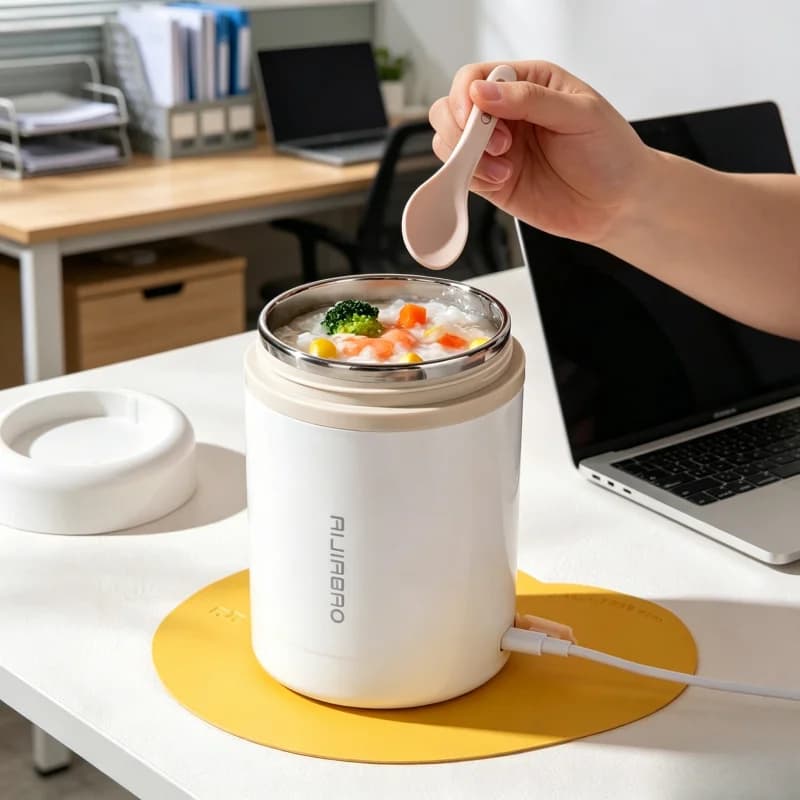 Scaldavivande Elettrico Portatile USB da 600ML, Contenitore Termico in Acciaio Inox con Funzione Bevande per Picnic e Riscaldamento Cibo
