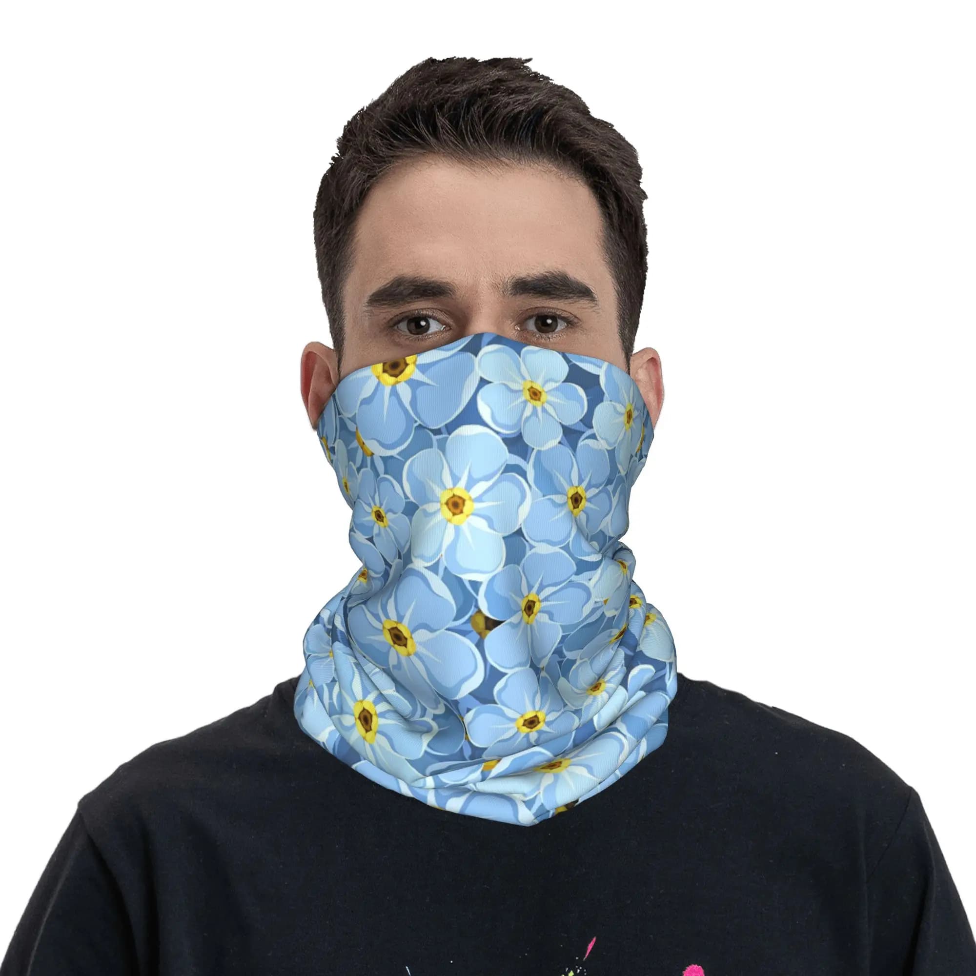 Bandana con texture di fiori blu non mi dimenticca, copricollo stampato, sciarpa, maschera per il viso, per ciclismo, per uomo, donna, adulto, lavabile