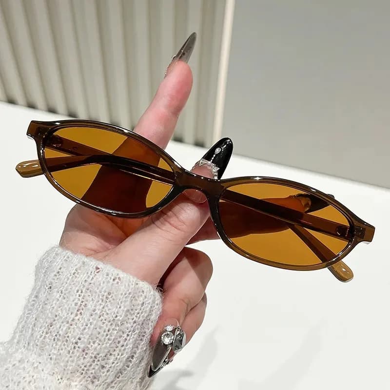 Occhiali da Sole Ovali Piccoli con Sfumatura Leopardata per Donne, Stile Vintage Y2K, Occhiali da Sole Sexy Hip Hop per Signore, Occhiali da Esterno UV400 per Uomini
