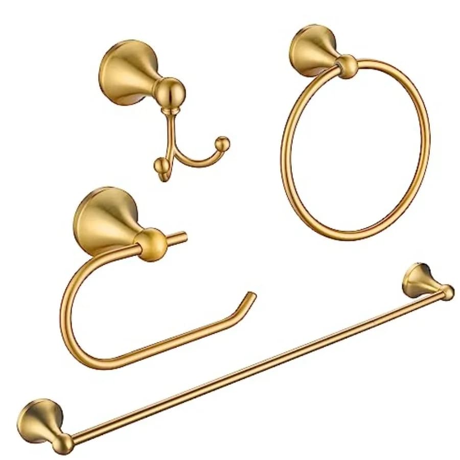 Set di accessori per il bagno da 4 pezzi - Kit di accessori per il bagno in ottone, porta asciugamani da parete in acciaio inossidabile da 23,6 pollici, gancio per asciugamani