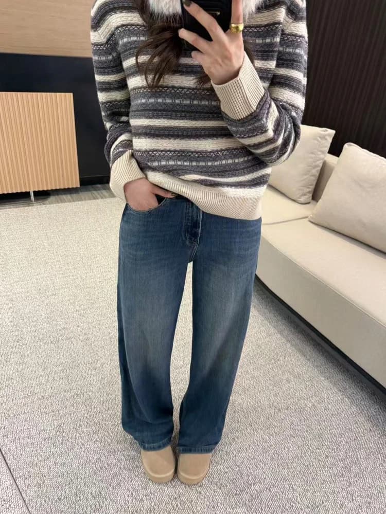 Jeans denim a gamba dritta Heavy Waed Lyocell Blended da donna a vita alta Ele Sle Micro tessuto elasticizzato