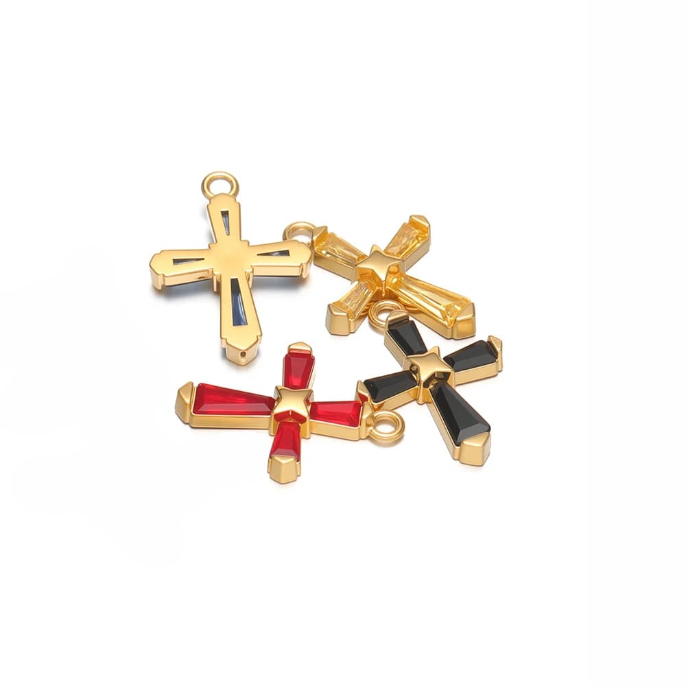 4 Pezzi Ciondoli a Croce in Acciaio Inossidabile con Zirconi Squisiti per Collane, Bracciali, Creazione Gioielli Fai da Te, Orecchini, Componenti all'Ingrosso