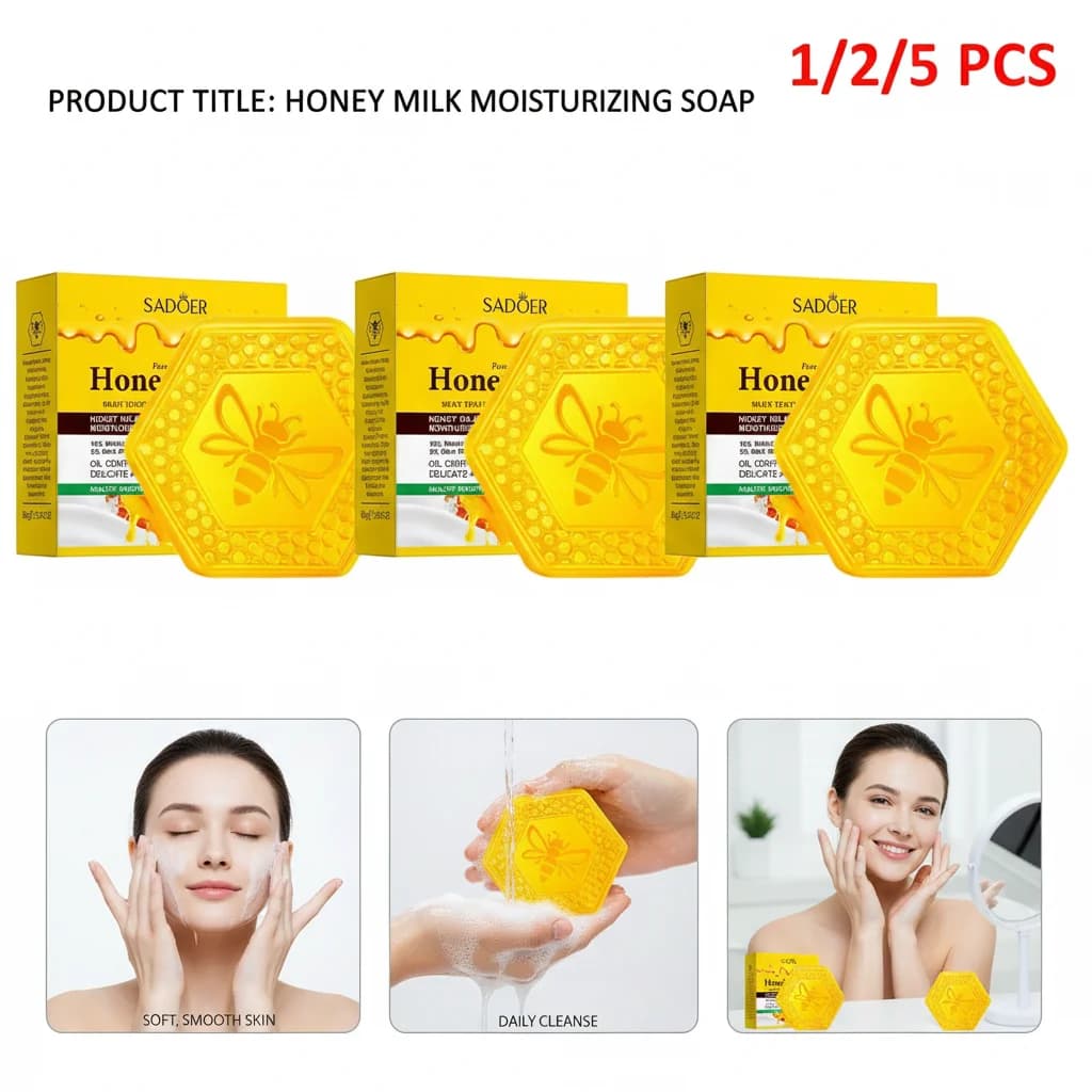 SADOER Sapone da Bagno Idratante al Latte e Miele, Pulizia Profonda, Controllo dell'Olio, Rinfrescante, Pelle Liscia e Delicata