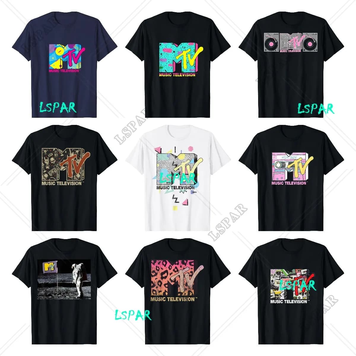 MTV Beach Island Flamingo Vintage Graphic t-shirt M-T-V Sunset Shape Boombox Checker Design Tee Top Man on The Moon Outfits