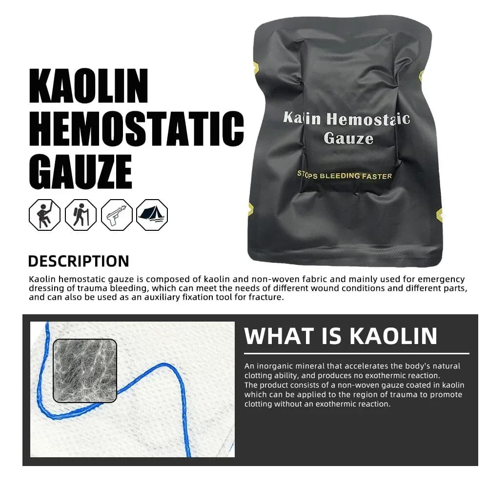 Tattico Caolino Emostatico Garza Compressa Emergenza IFAK Rilegatura Esterna Benda Fissa Kit di Primo Soccorso Sanguinamento Medicazione della Ferita