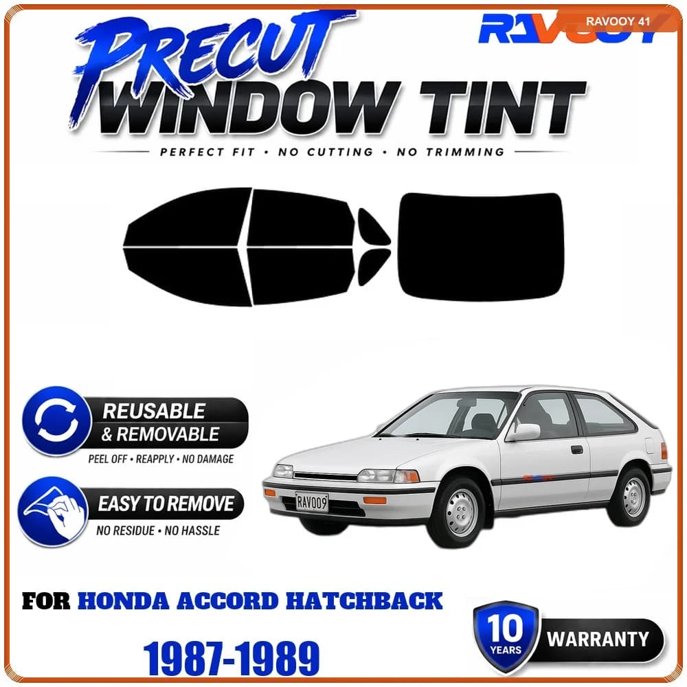 RAVOOY Precut Window Tint, Reusable Removable EPU Film, Custom Fit for Honda Accord Hatchback 1987-1989, UV Heat Protection